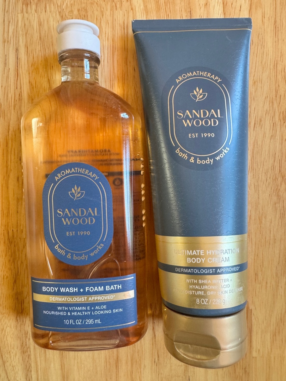 Bath & Body Works Sandalwood Body Wash & Cream — Blue and Gold